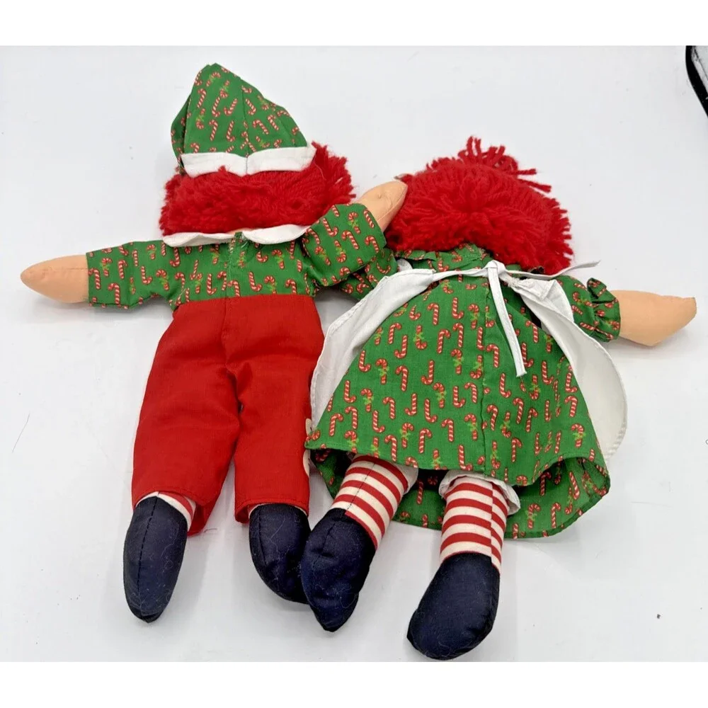 Vintage Playskool RAGGEDY ANN  & ANDY Christmas Theamed Stuffed Plush Dolls 13”